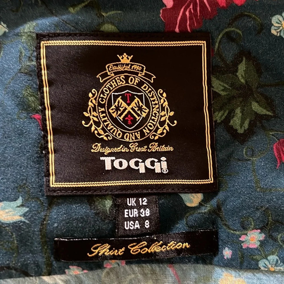 TOGGI Womens Teal Blue Floral Equestrian Button Down Blouse Size US 8 - Picture 2 of 5
